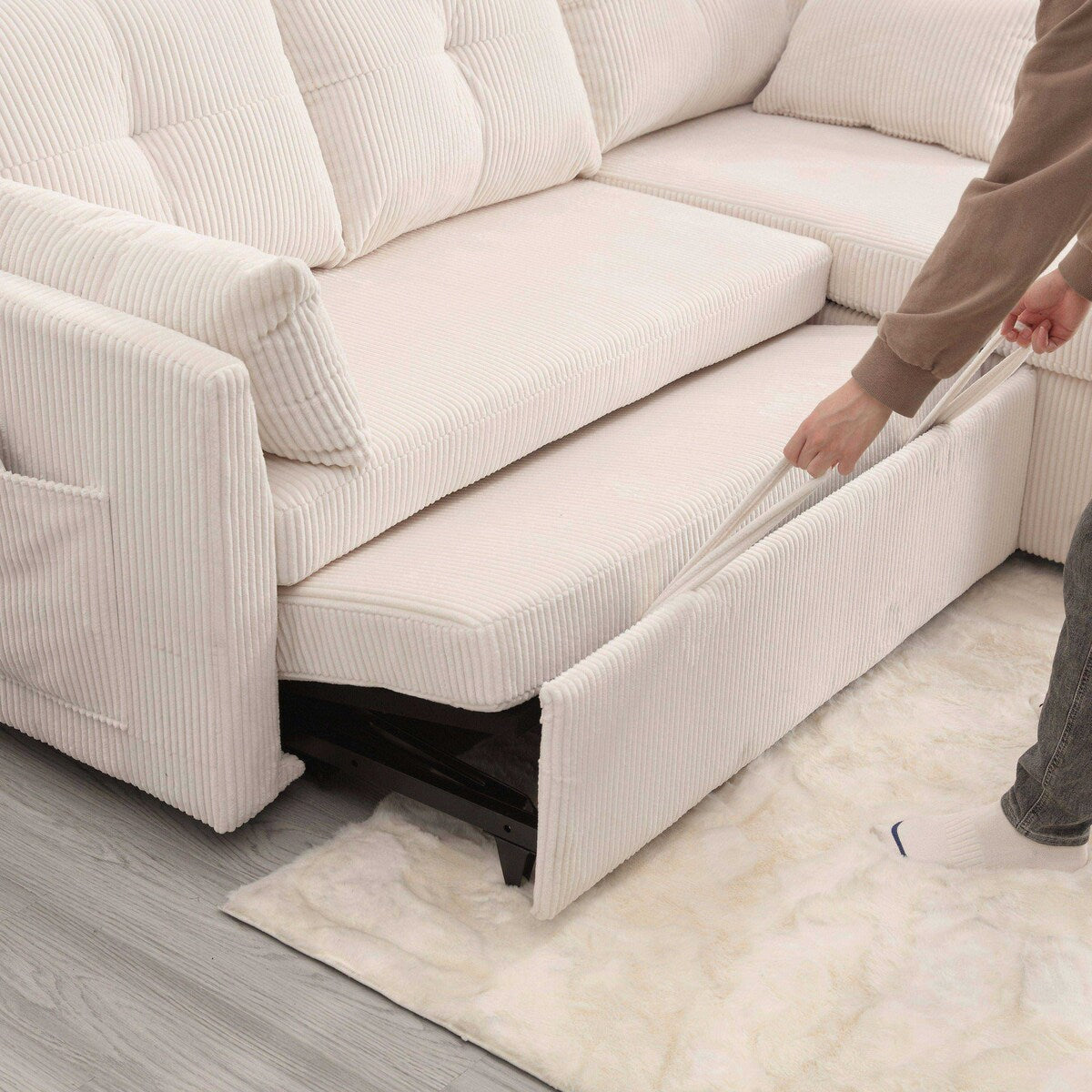 Le canapé d'assemblage de siège de rangement en forme de L se plie en fauteuil inclinable