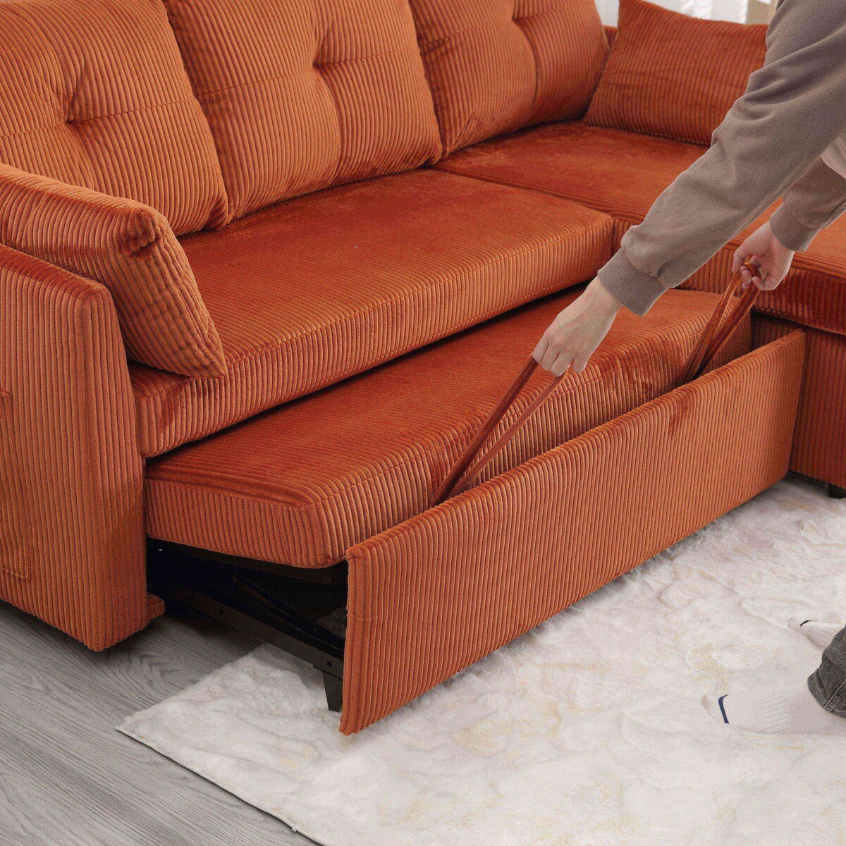 Le canapé d'assemblage de siège de rangement en forme de L se plie en fauteuil inclinable