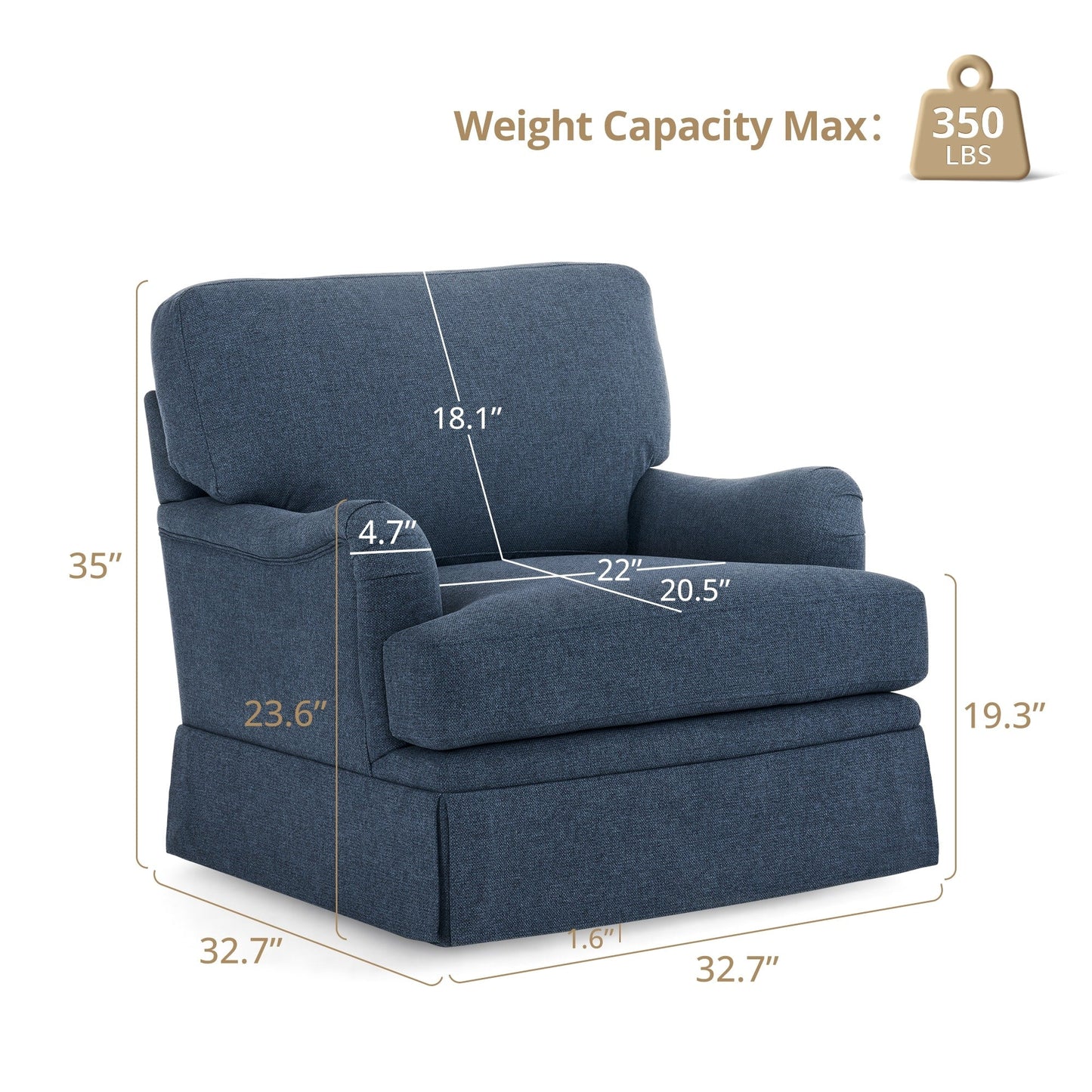 Fauteuil pivotant en tissu à assise profonde LUE BONA, fauteuil d'appoint de salon une place