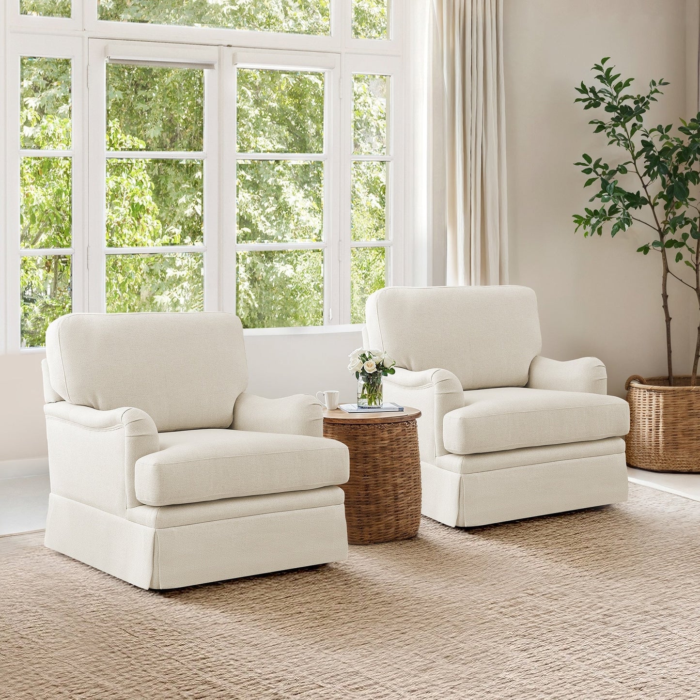 Fauteuil pivotant en tissu à assise profonde LUE BONA, fauteuil d'appoint de salon une place