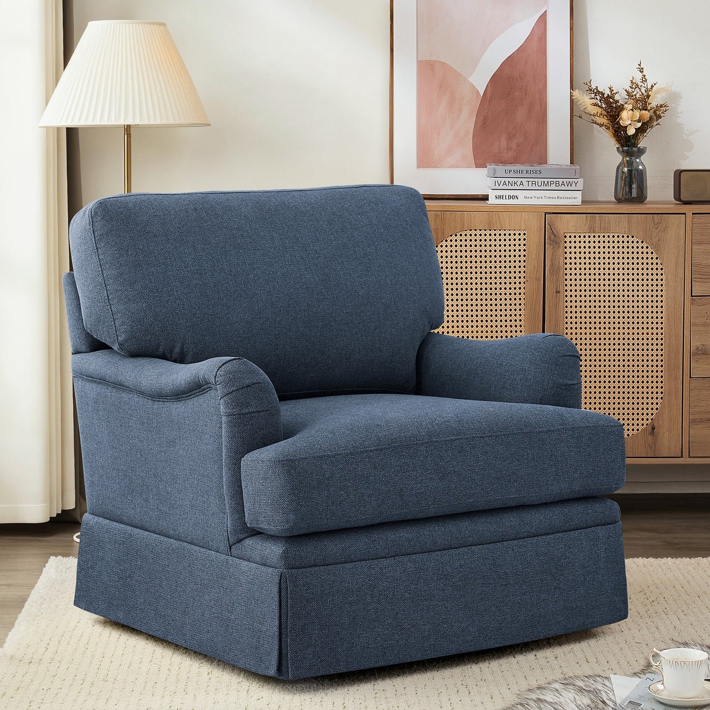 Fauteuil pivotant en tissu à assise profonde LUE BONA, fauteuil d'appoint de salon une place
