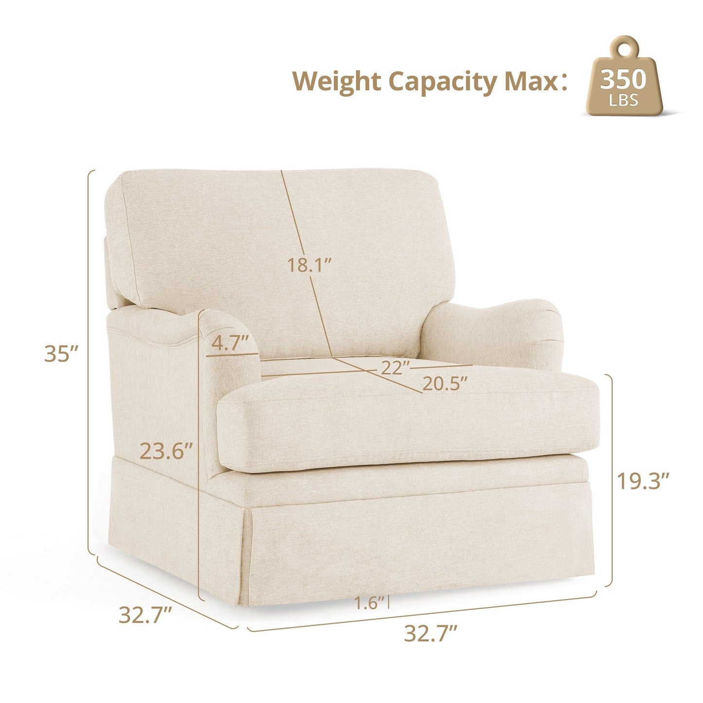 Fauteuil pivotant en tissu à assise profonde LUE BONA, fauteuil d'appoint de salon une place