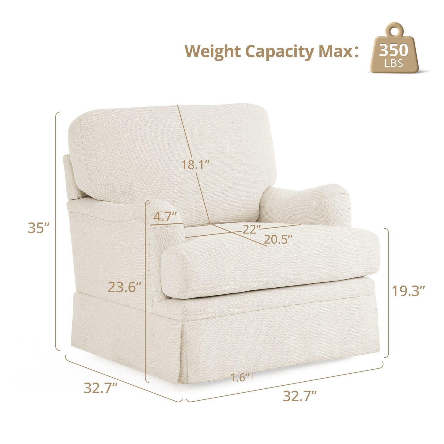 Fauteuil pivotant en tissu à assise profonde LUE BONA, fauteuil d'appoint de salon une place