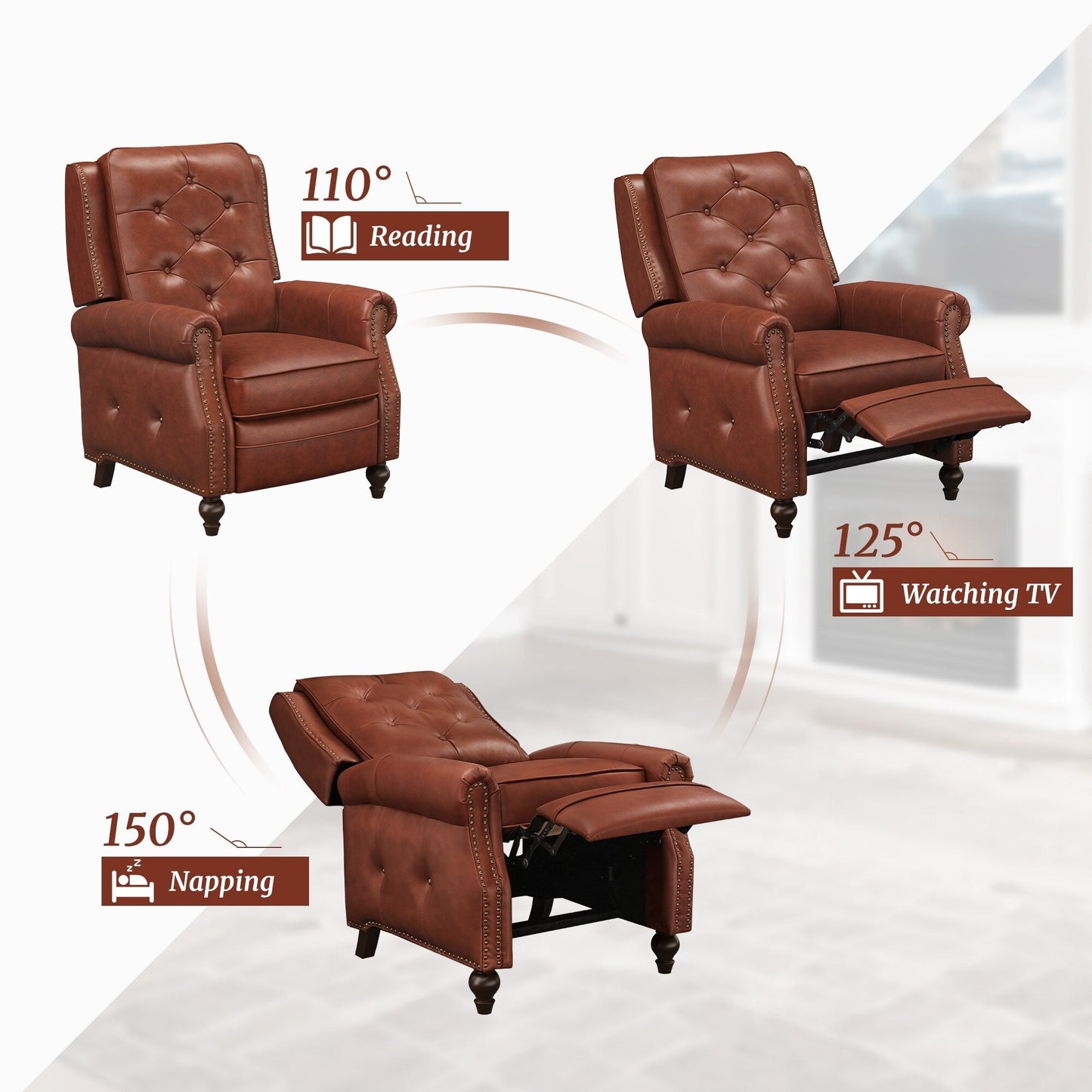 Fauteuil inclinable en cuir LUE BONA, ensemble de 2 chaises d'appoint pour salon