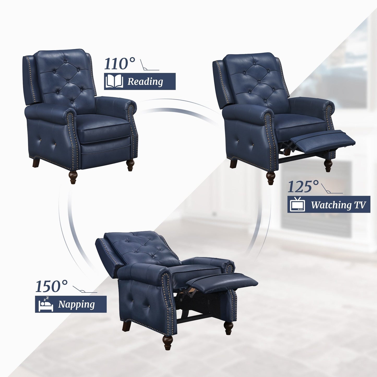 Fauteuil inclinable en cuir LUE BONA, ensemble de 2 chaises d'appoint pour salon