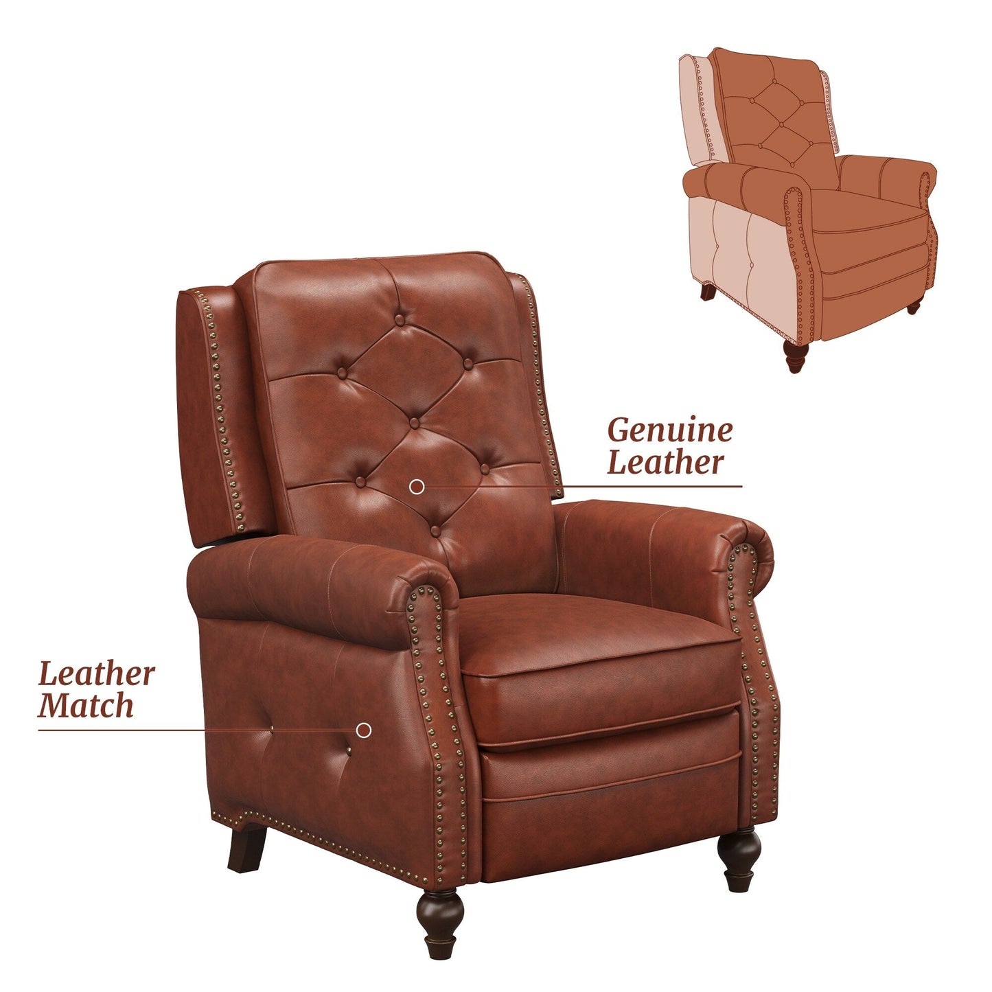 Fauteuil inclinable en cuir LUE BONA, ensemble de 2 chaises d'appoint pour salon