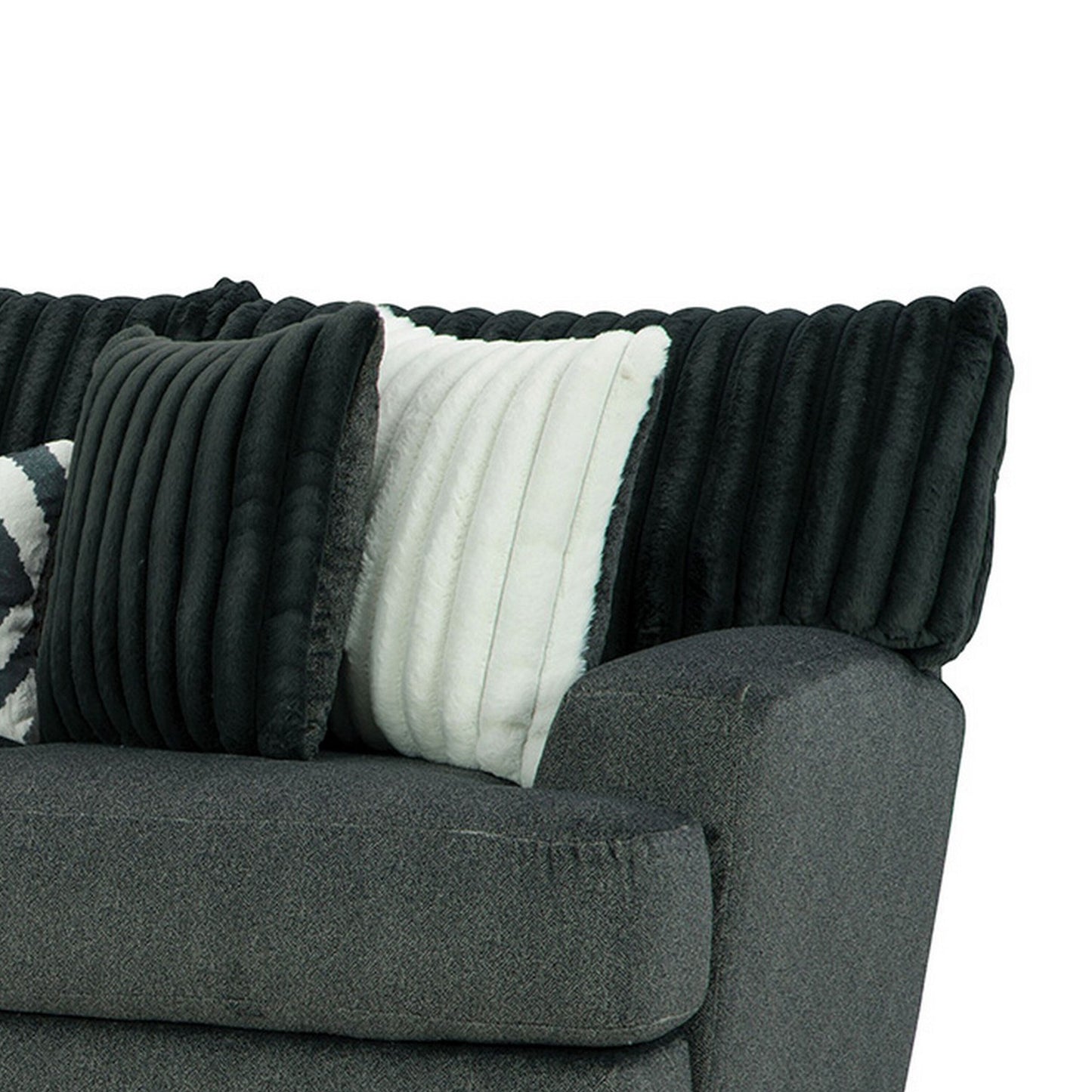 Canapé Laila, 5 coussins décoratifs, 248 cm, bois massif, chenille gris foncé