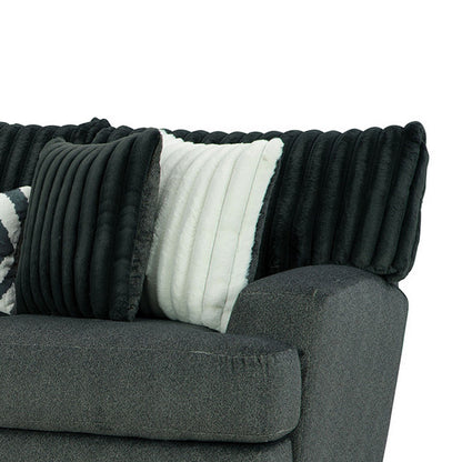 Canapé Laila, 5 coussins décoratifs, 248 cm, bois massif, chenille gris foncé