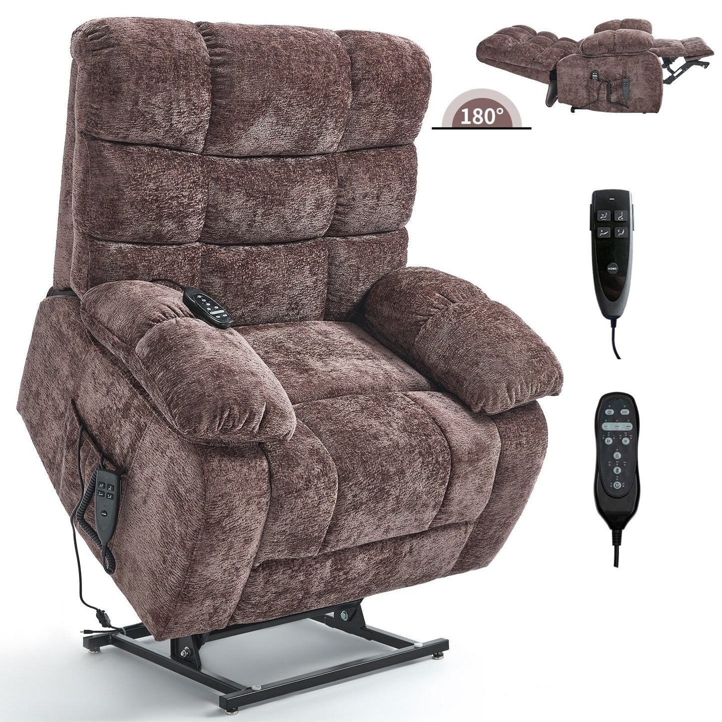 Grand fauteuil inclinable électrique à double moteur en chenille avec massage, chauffage et télécommande, positions infinies