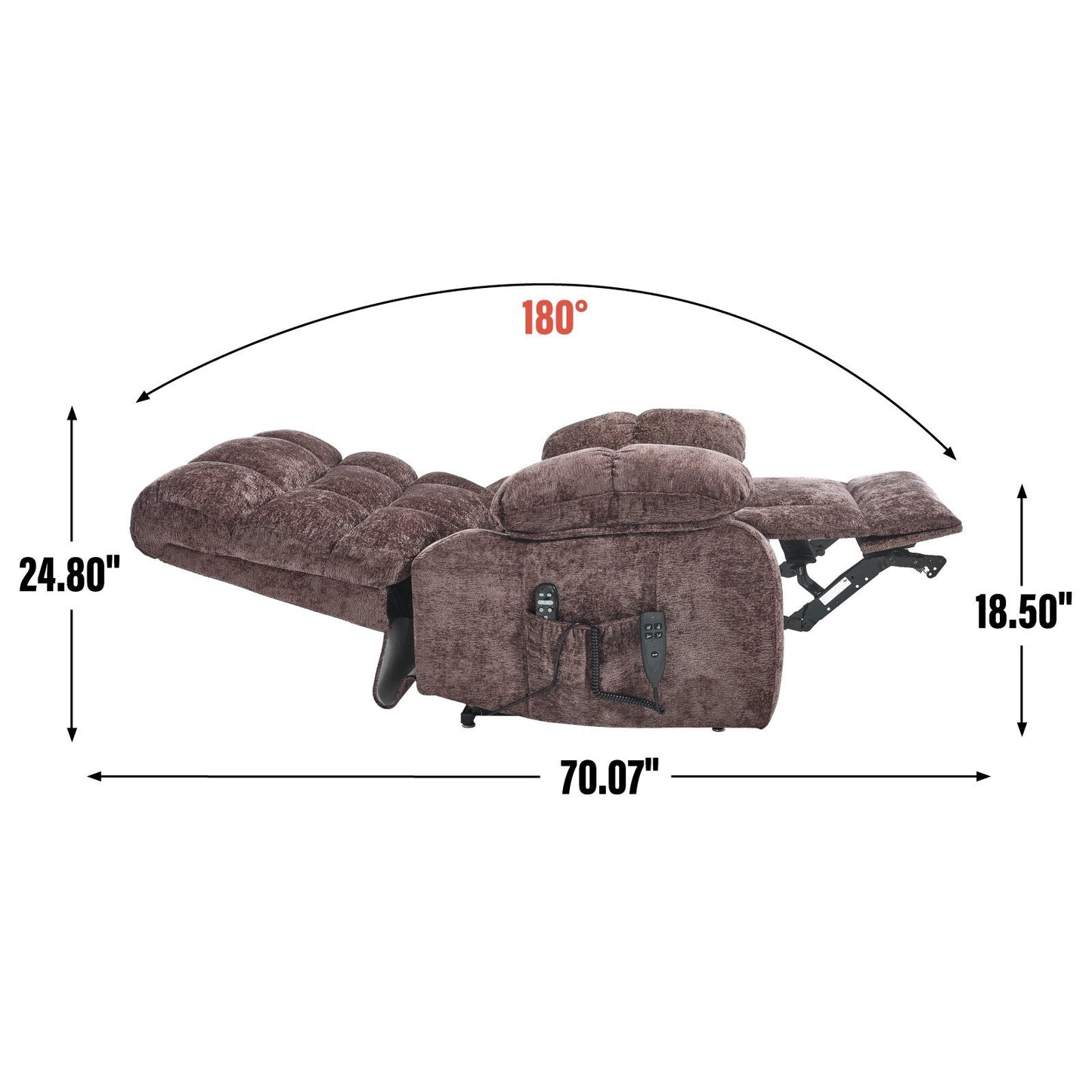 Grand fauteuil inclinable électrique à double moteur en chenille avec massage, chauffage et télécommande, positions infinies