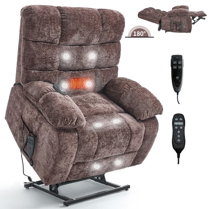 Grand fauteuil inclinable électrique à double moteur en chenille avec massage, chauffage et télécommande, positions infinies