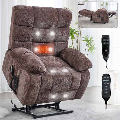 Grand fauteuil inclinable électrique à double moteur en chenille avec massage, chauffage et télécommande, positions infinies