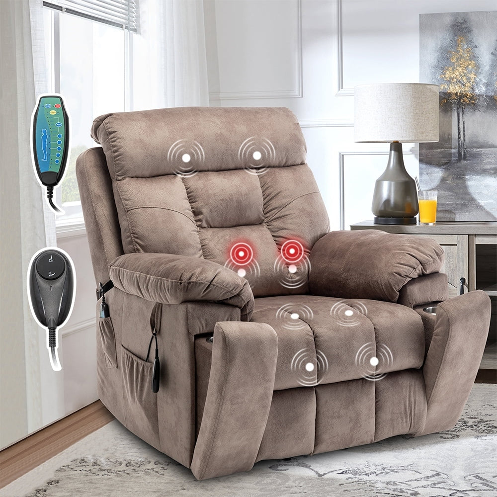 Grand fauteuil inclinable de massage électrique avec chauffage et porte-gobelet dissimulé