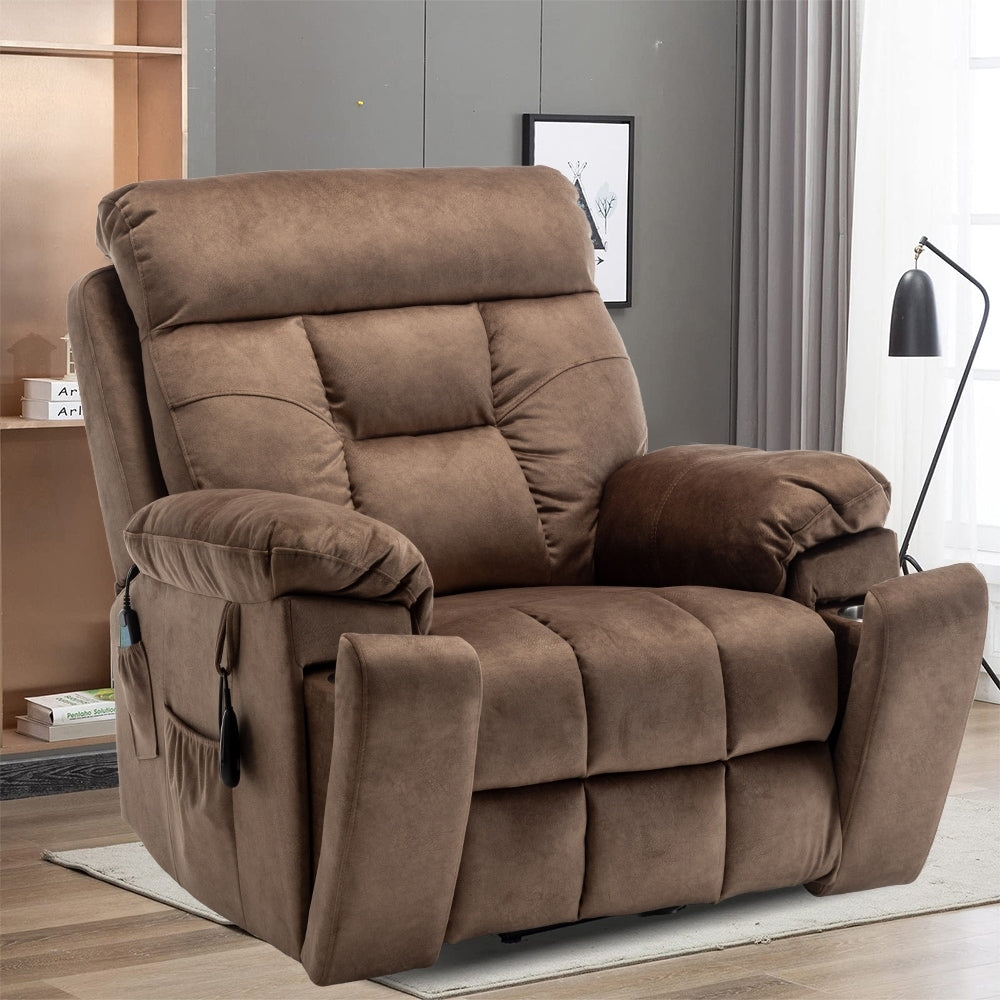 Grand fauteuil inclinable de massage électrique avec chauffage et porte-gobelet dissimulé