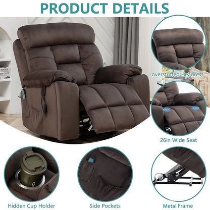 Grand fauteuil inclinable de massage électrique avec chauffage et porte-gobelet dissimulé