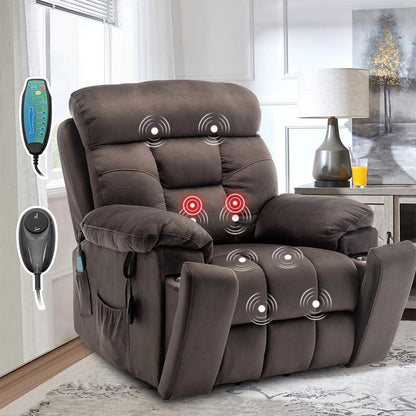Grand fauteuil inclinable de massage électrique avec chauffage et porte-gobelet dissimulé
