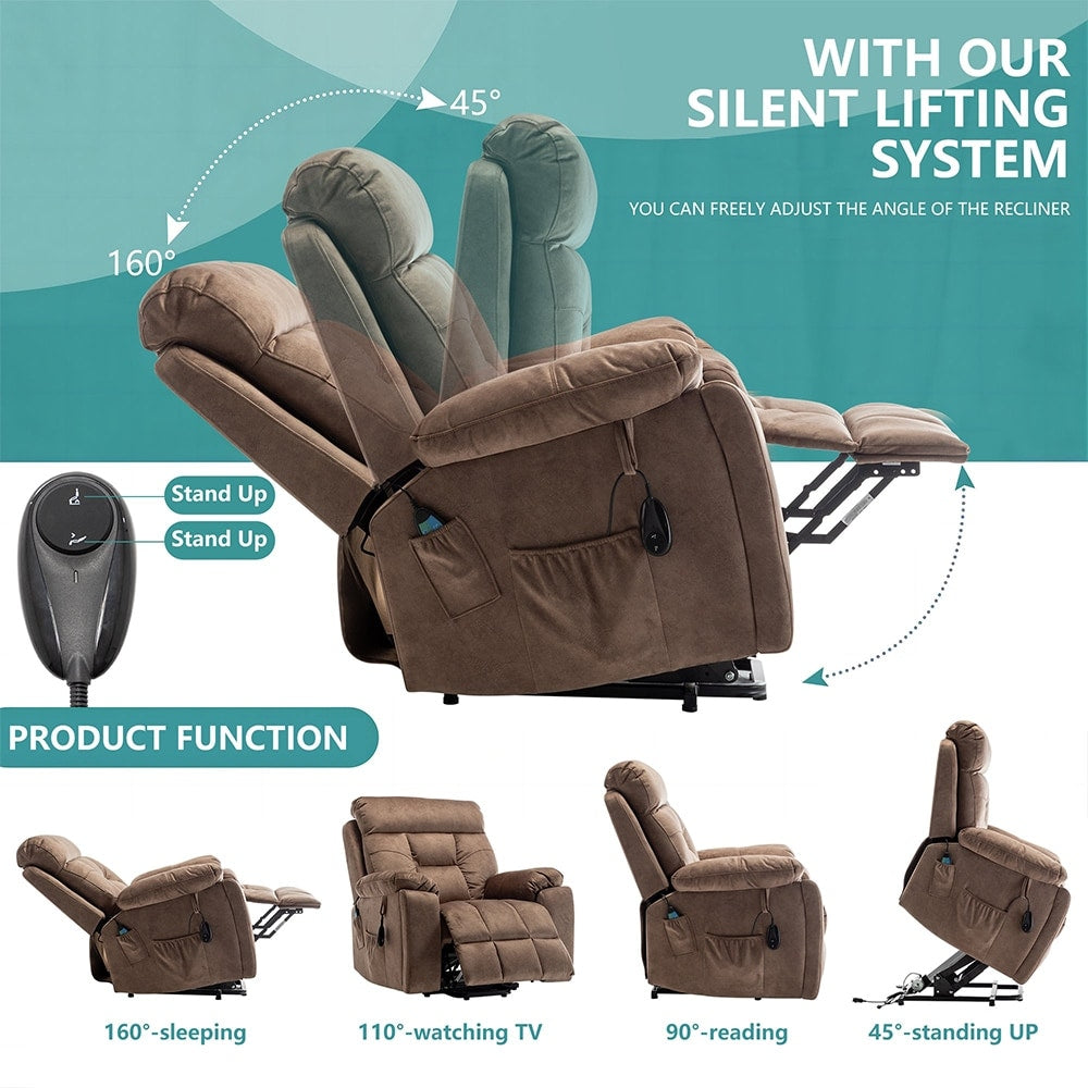 Grand fauteuil inclinable de massage électrique avec chauffage et porte-gobelet dissimulé