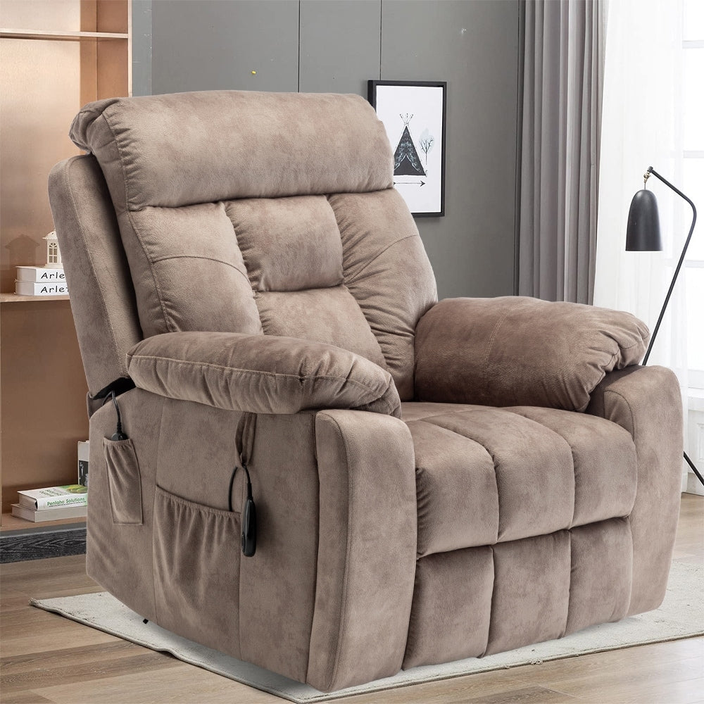 Grand fauteuil inclinable de massage électrique avec chauffage et porte-gobelet dissimulé