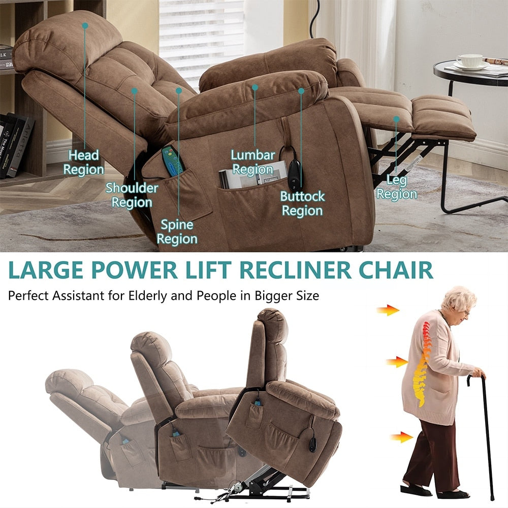 Grand fauteuil inclinable de massage électrique avec chauffage et porte-gobelet dissimulé