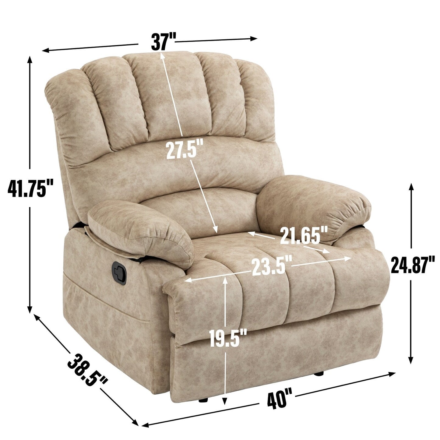 Grand fauteuil inclinable manuel en tissu pour salon, beige