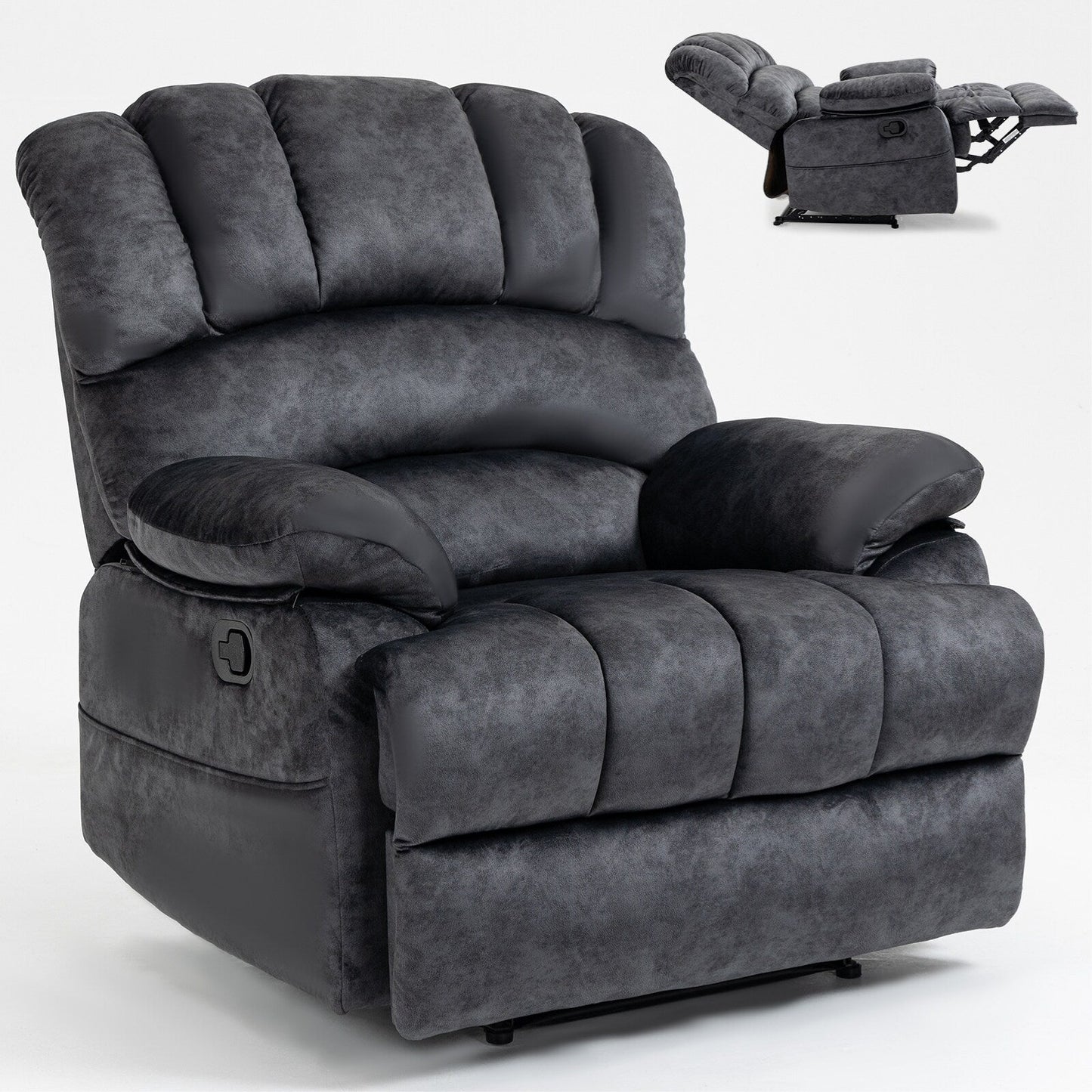 Grand fauteuil inclinable manuel en tissu pour salon, gris