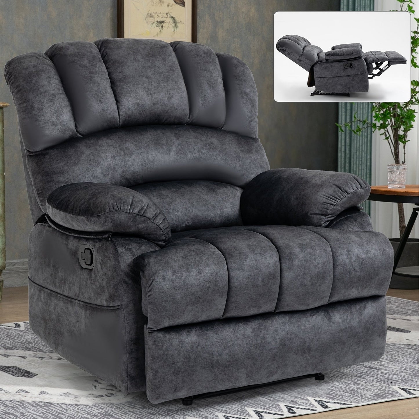 Grand fauteuil inclinable manuel en tissu pour salon