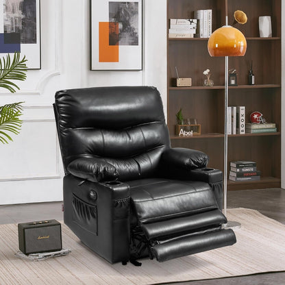 Grand fauteuil inclinable électrique en similicuir avec chauffage et massage, porte-gobelet et port USB