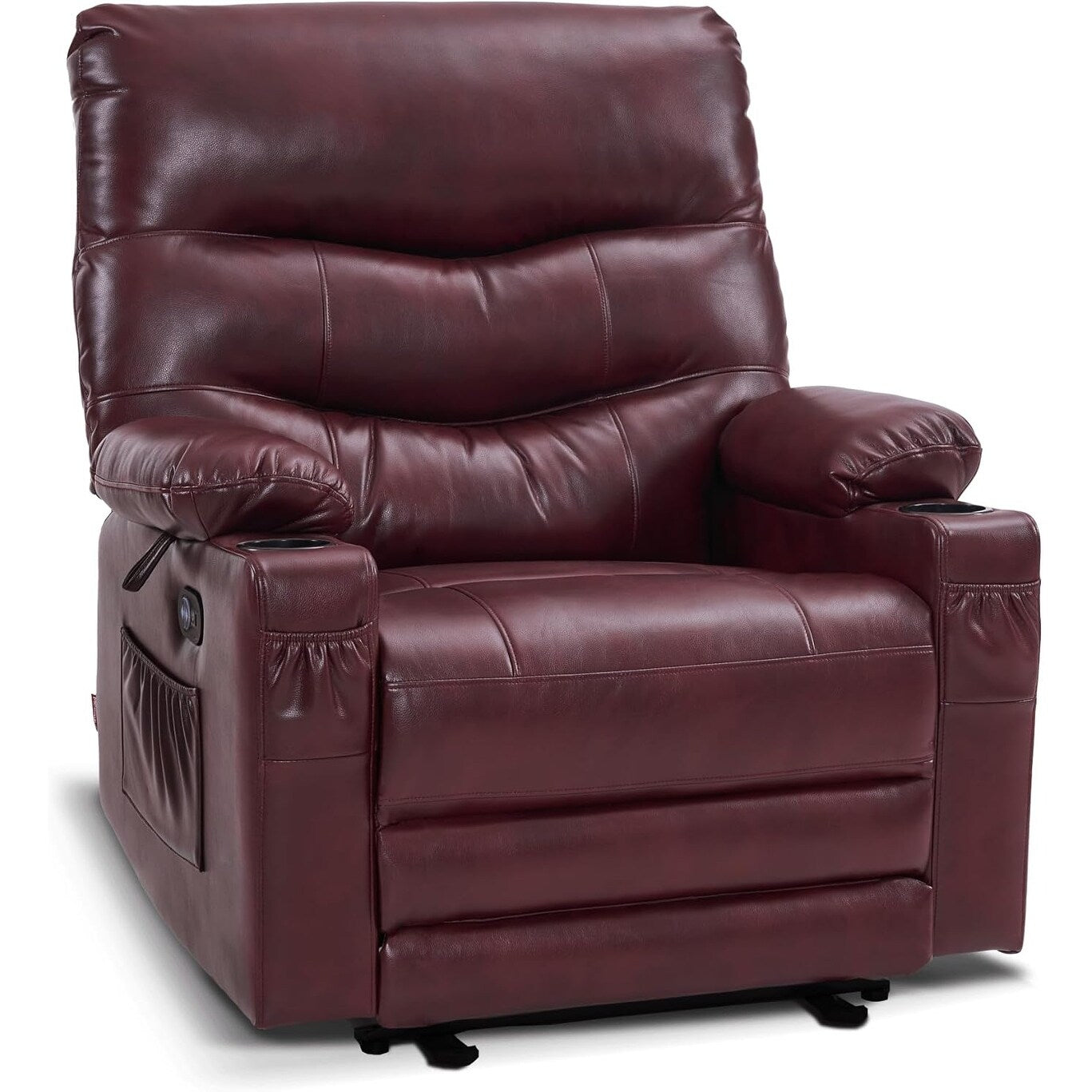 Grand fauteuil inclinable électrique en similicuir avec chauffage et massage, porte-gobelet et port USB