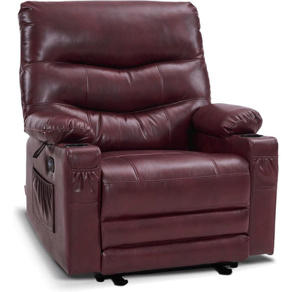 Grand fauteuil inclinable électrique en similicuir avec chauffage et massage, porte-gobelet et port USB