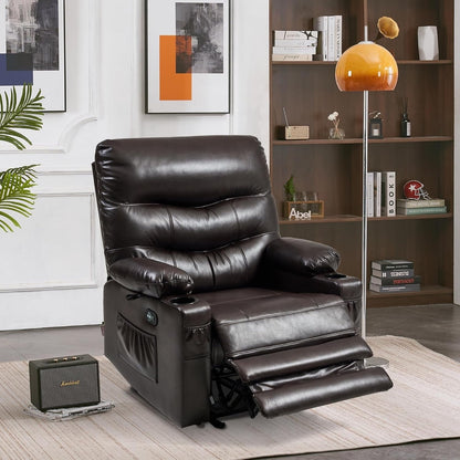 Grand fauteuil inclinable électrique en similicuir avec chauffage et massage, porte-gobelet et port USB