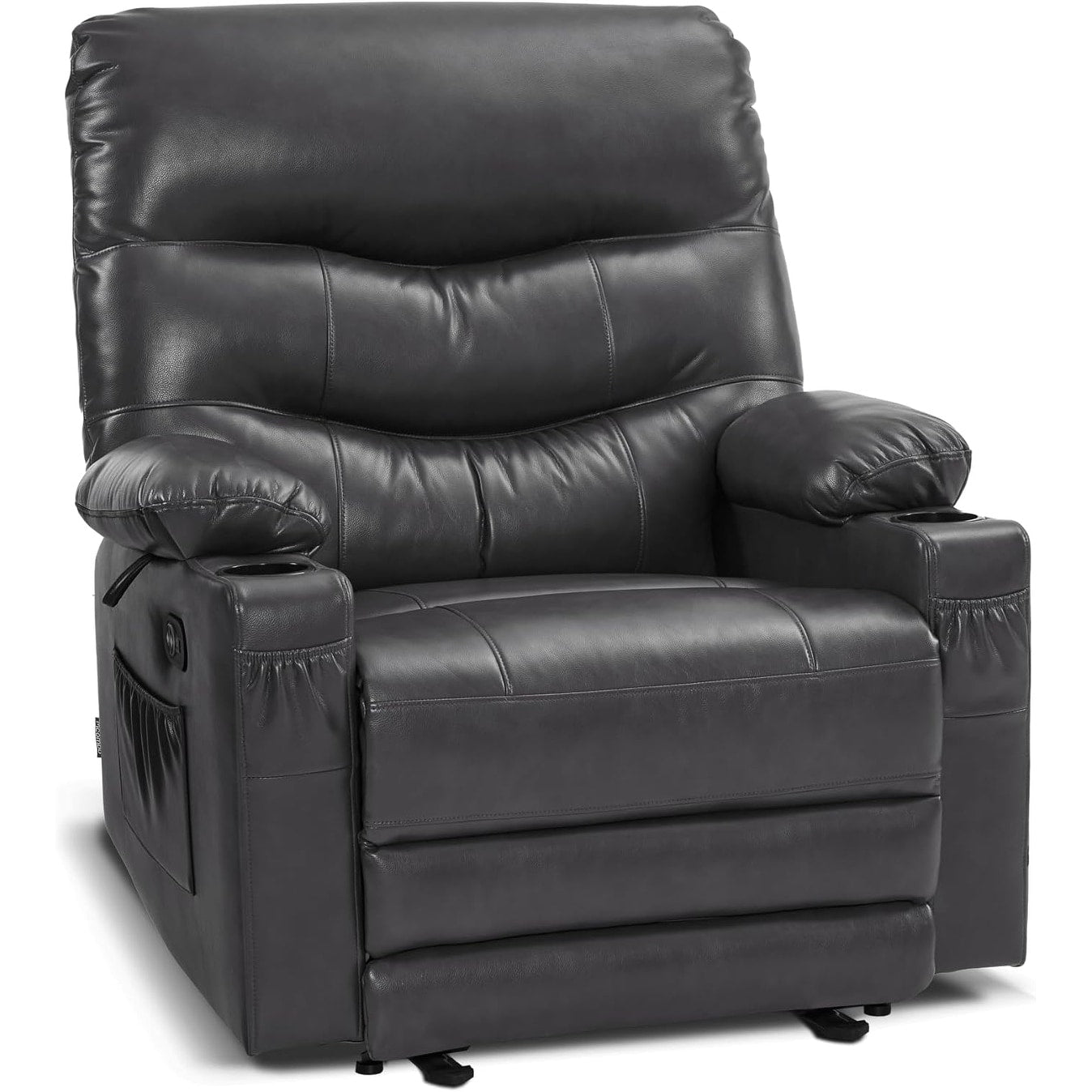 Grand fauteuil inclinable électrique en similicuir avec chauffage et massage, porte-gobelet et port USB