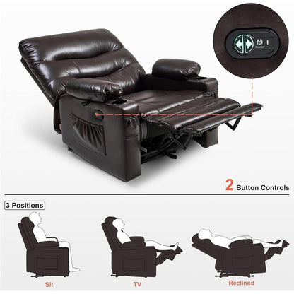 Grand fauteuil inclinable électrique en similicuir avec chauffage et massage, porte-gobelet et port USB