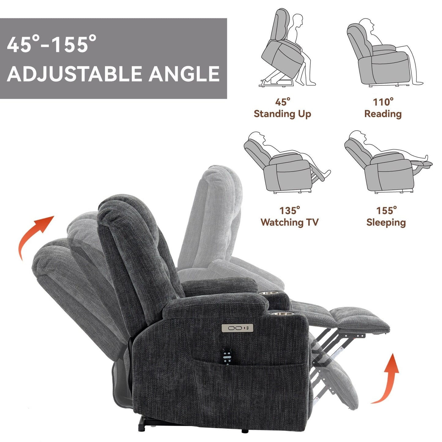 Grand fauteuil inclinable électrique avec massage et chaleur