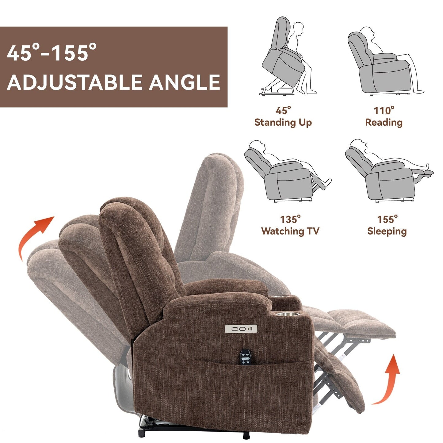 Grand fauteuil inclinable électrique avec massage et chaleur