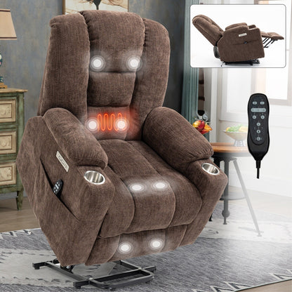 Grand fauteuil inclinable électrique avec massage, chauffage, deux ports USB, port Type-C et porte-gobelets en acier
