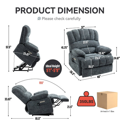 Fauteuil inclinable électrique à deux moteurs de grande taille avec massage à 8 points, chauffage lombaire, ports USB et poches latérales