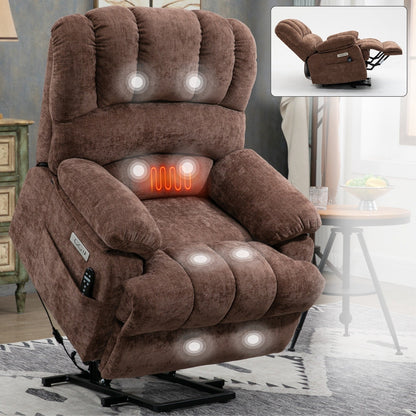 Fauteuil inclinable électrique à deux moteurs de grande taille avec massage à 8 points, chauffage lombaire, ports USB et poches latérales