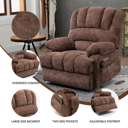 Fauteuil inclinable électrique à deux moteurs de grande taille avec massage à 8 points, chauffage lombaire, ports USB et poches latérales
