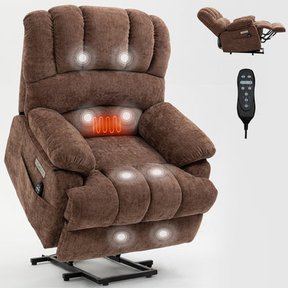 Fauteuil inclinable électrique à deux moteurs de grande taille avec massage à 8 points, chauffage lombaire, ports USB et poches latérales