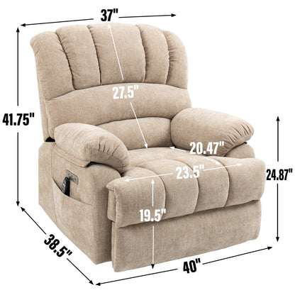 Fauteuil inclinable électrique à deux moteurs de grande taille avec massage à 8 points, chauffage lombaire, ports USB et poches latérales