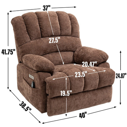 Fauteuil inclinable électrique à deux moteurs de grande taille avec massage à 8 points, chauffage lombaire, ports USB et poches latérales