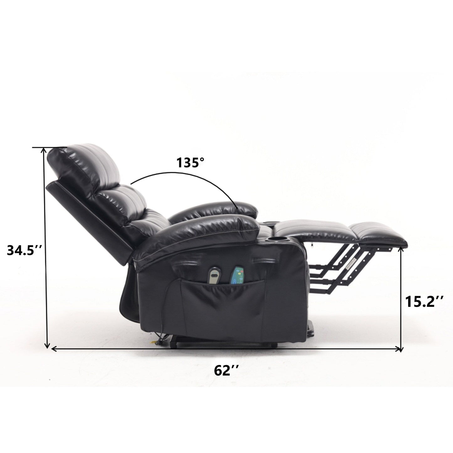 Fauteuil inclinable électrique de grande taille avec massage par vibration à 8 points et chauffage lombaire