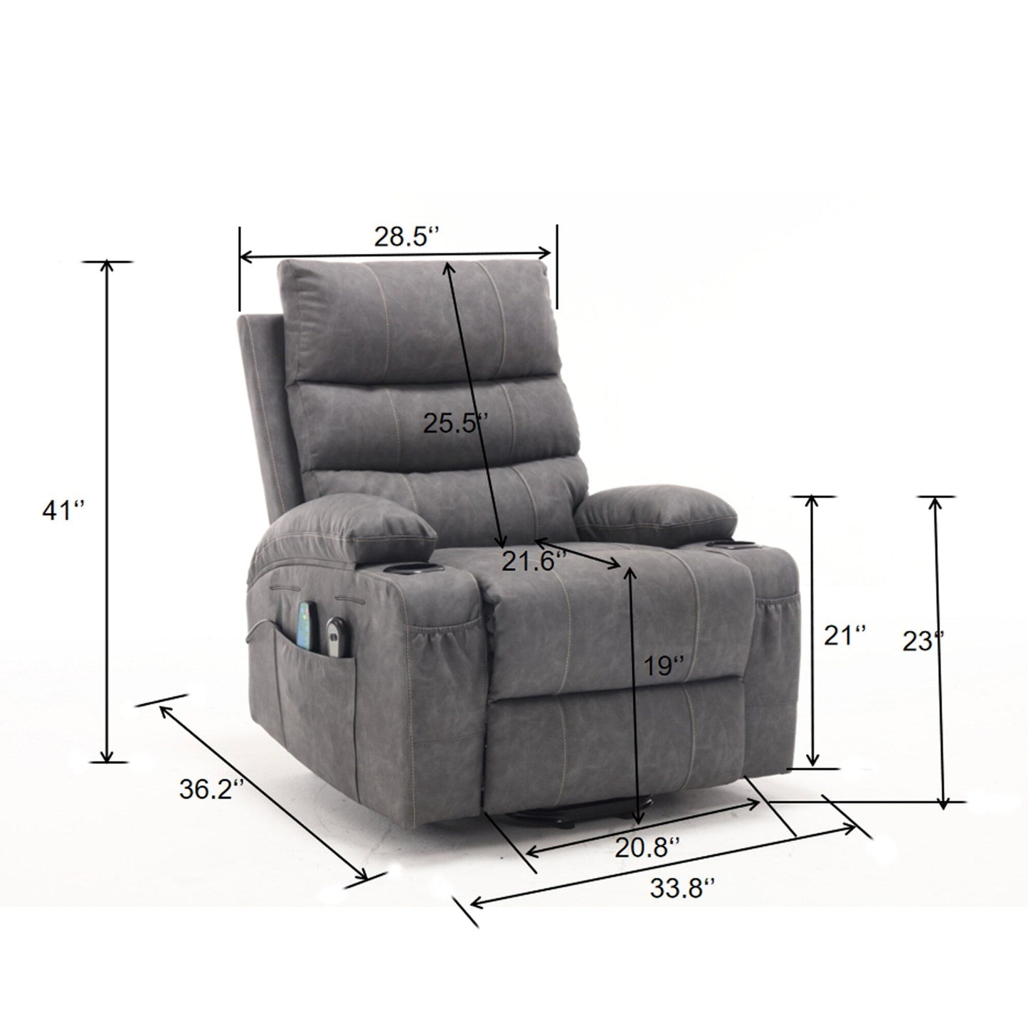 Fauteuil inclinable électrique de grande taille avec massage par vibration à 8 points et chauffage lombaire