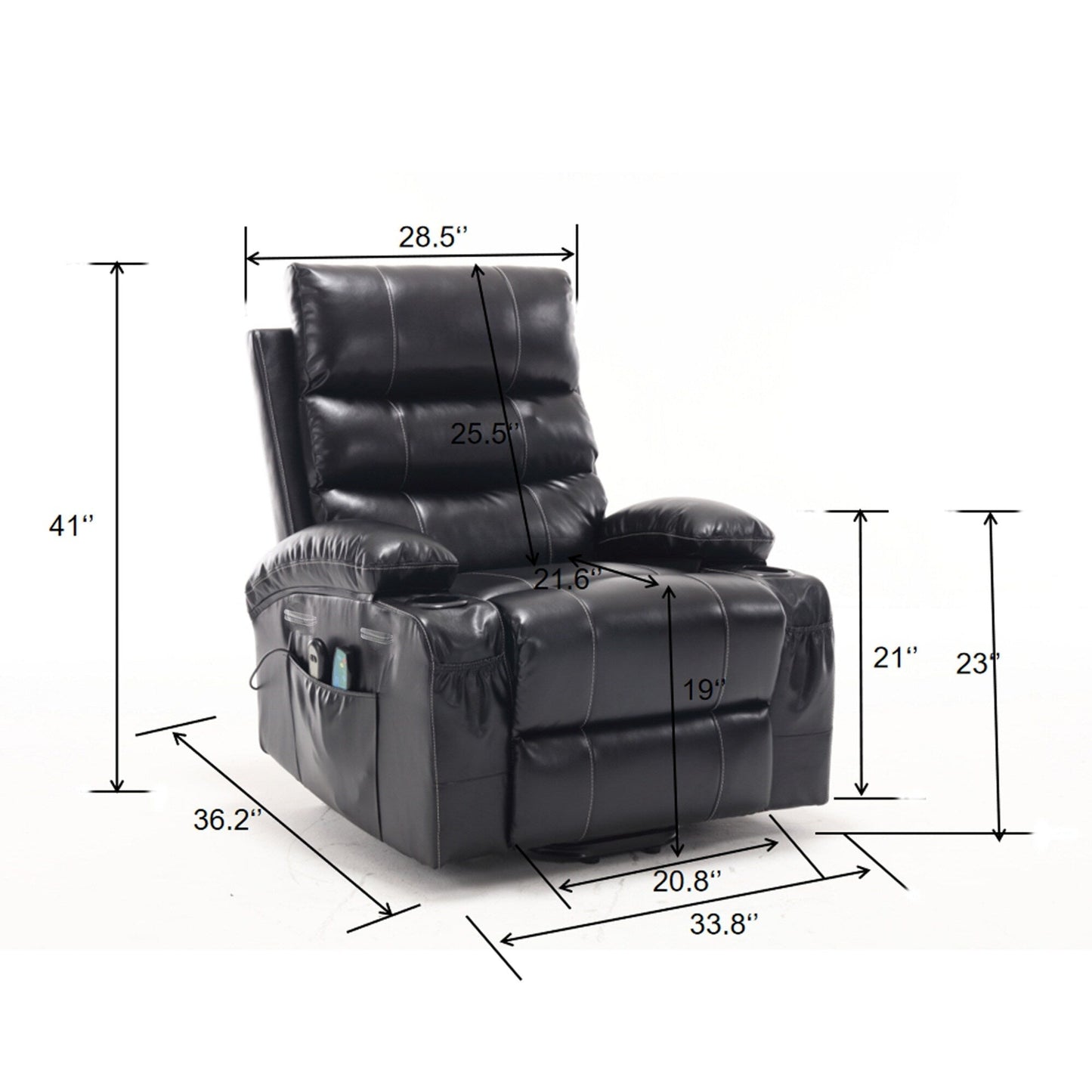 Fauteuil inclinable électrique de grande taille avec massage par vibration à 8 points et chauffage lombaire