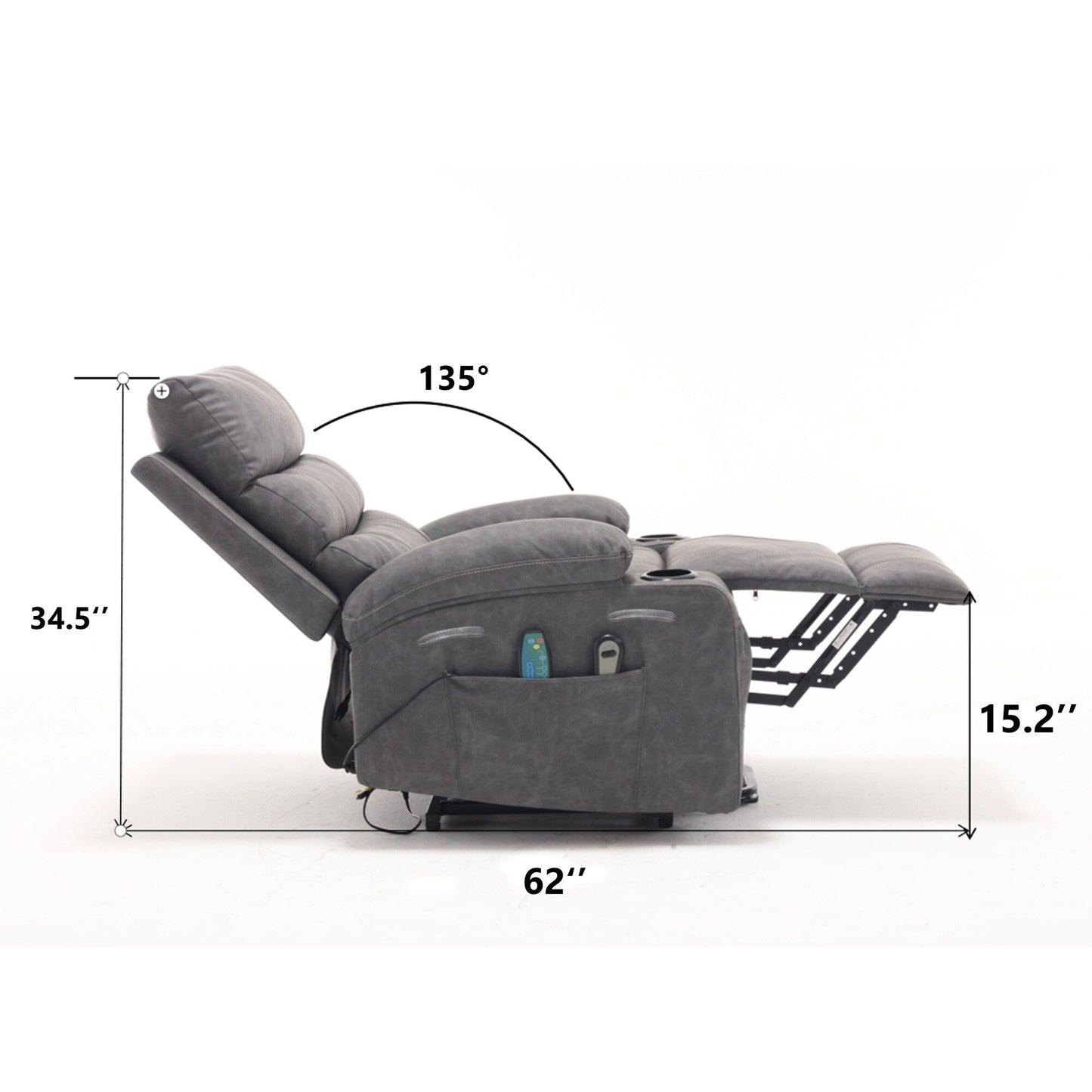 Fauteuil inclinable électrique de grande taille avec massage par vibration à 8 points et chauffage lombaire