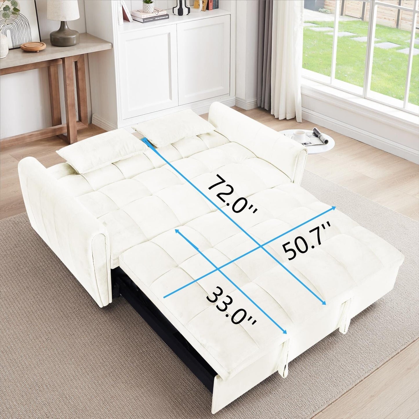 Grand canapé-lit en velours avec dossier réglable - Design 3 en 1 peu encombrant pour salon ou chambre