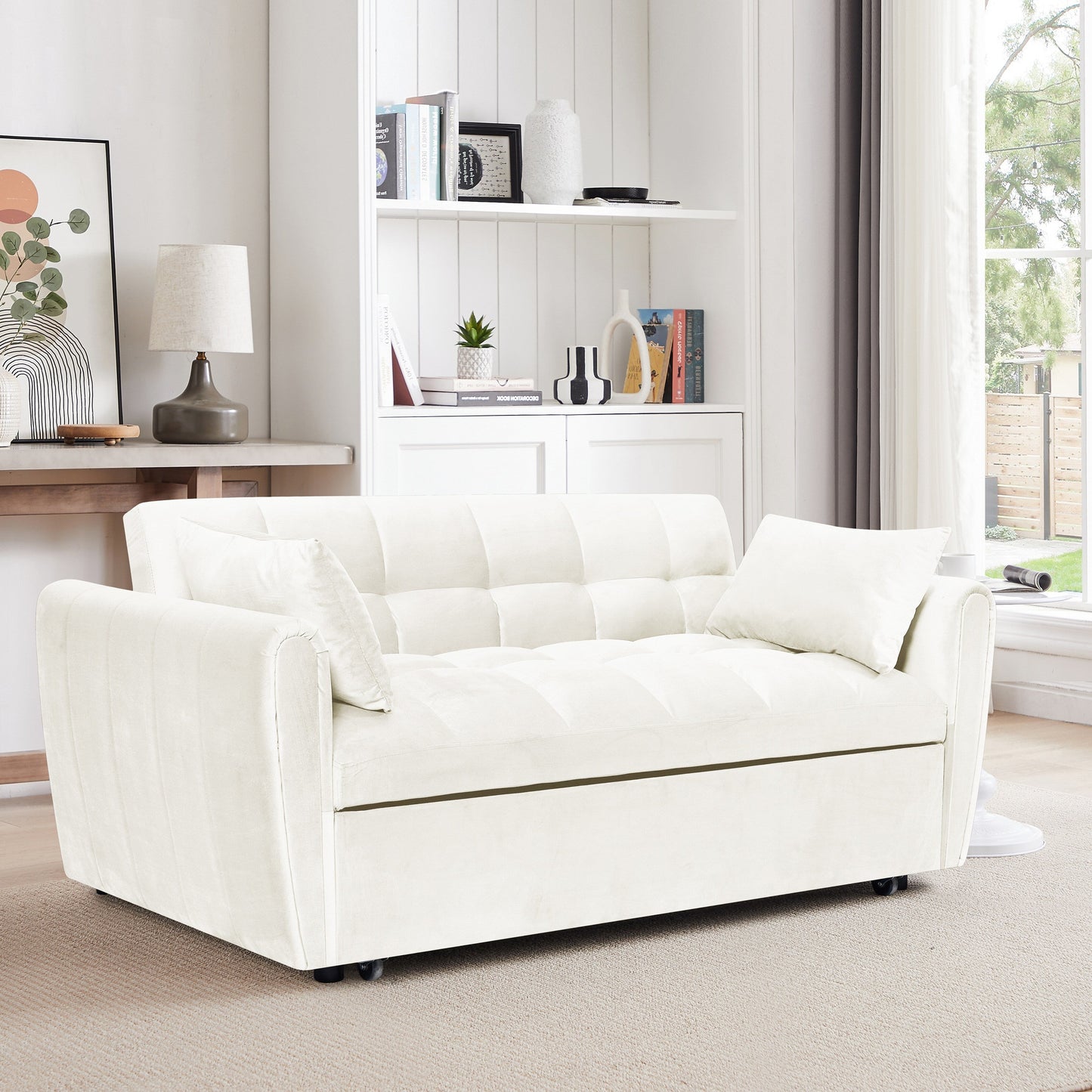 Grand canapé-lit en velours avec dossier réglable - Design 3 en 1 peu encombrant pour salon ou chambre