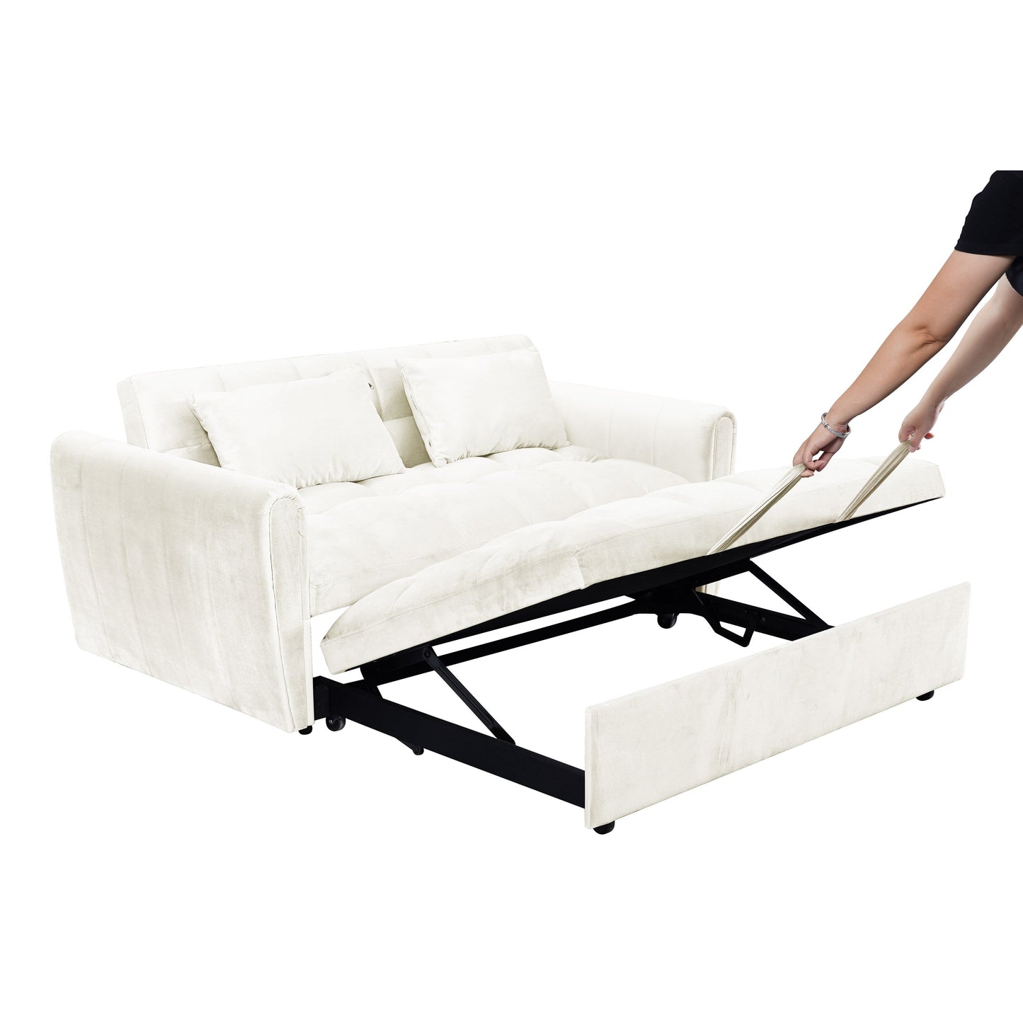 Grand canapé-lit en velours avec dossier réglable - Design 3 en 1 peu encombrant pour salon ou chambre