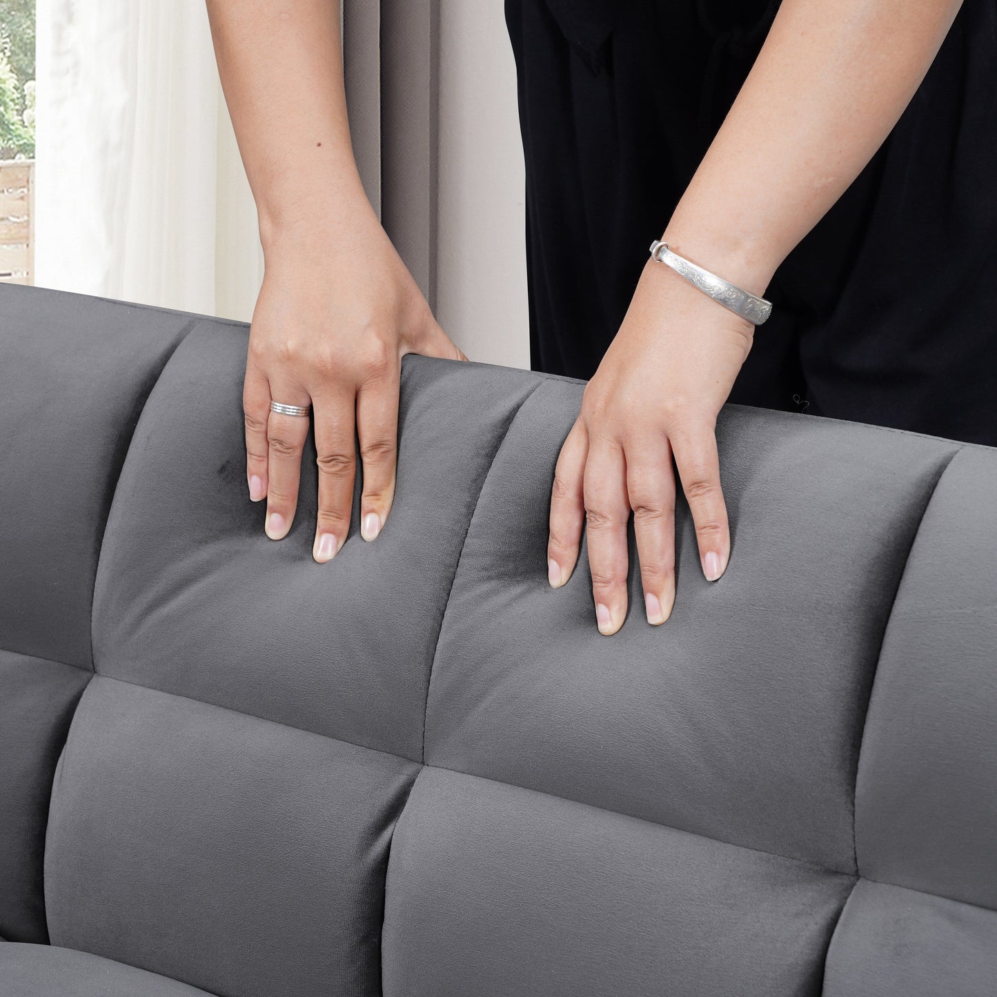 Grand canapé-lit en velours avec dossier réglable - Design 3 en 1 peu encombrant pour salon ou chambre