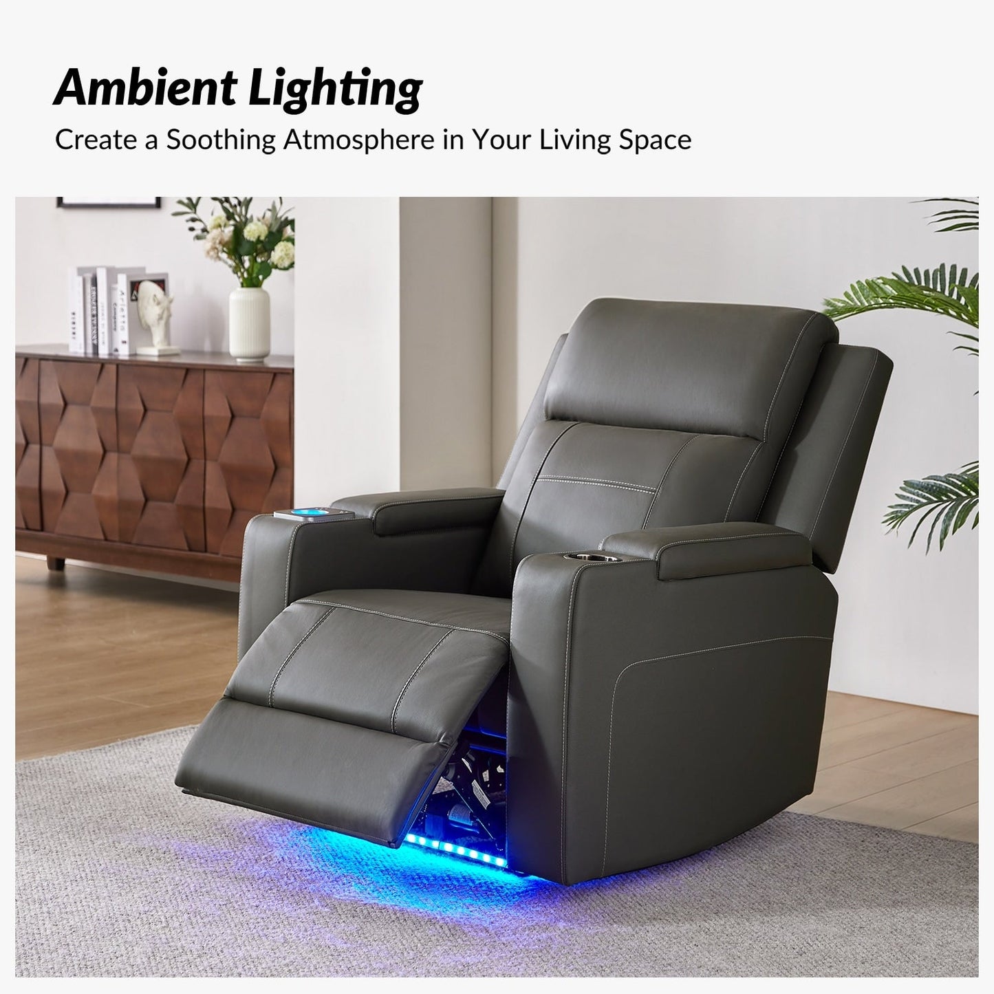 Fauteuil inclinable électrique Laura 35.04 en cuir véritable avec appuie-têtes réglables par HULALA HOME